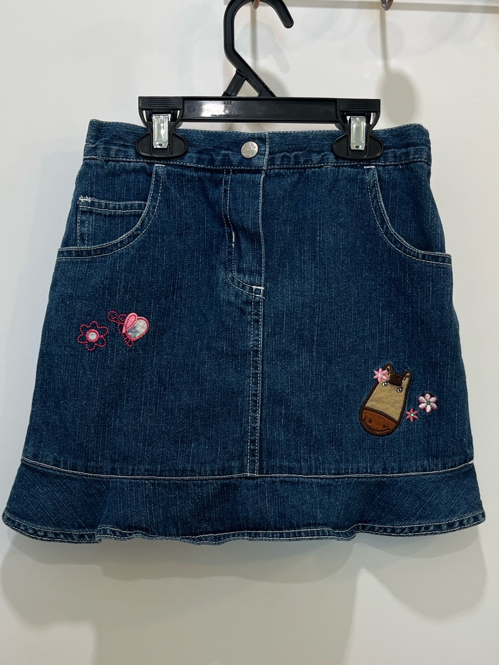 Toffee Apple Denim Jean Blue Embroidered Horse Skirt, Size 6